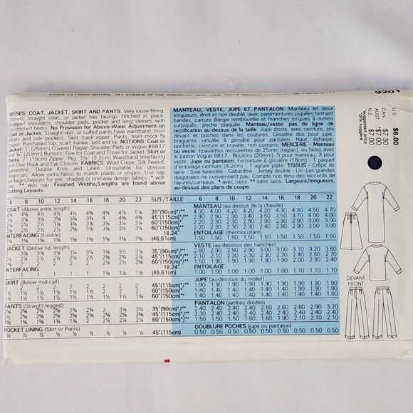 Vintage 80s Easy Very Vogue 4pc Blouse Pants Coat Jacket Pattern 9201 Sz L - Picture 2 of 3